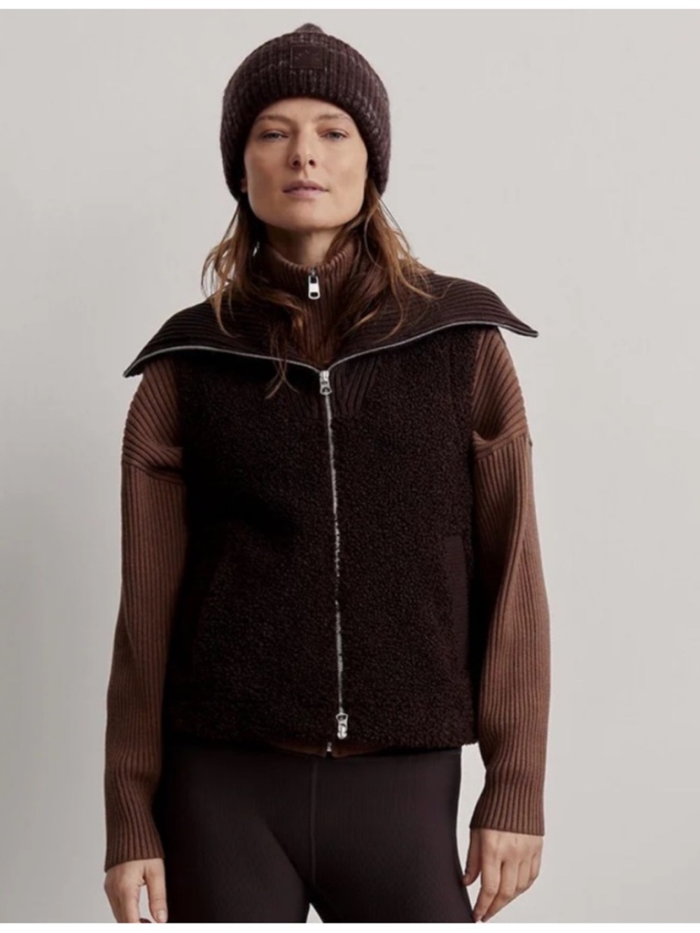 NWOT VARLEY Aspen Gilet Vest Boucle Sherpa Coffee Bean, Size XS